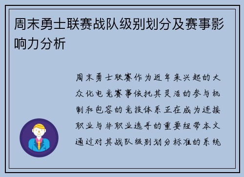 周末勇士联赛战队级别划分及赛事影响力分析